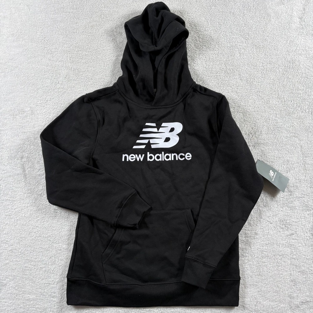 New Balance Essential‎ Hoodie Boys L (14/16) Black Graphic Print Fleece Lined